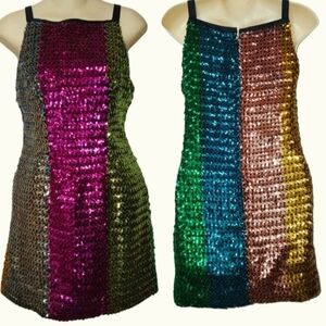 Vintage 60's RAINBOW SEQUINS Jr. Theme MOD Cocktail Party Sequin Dress